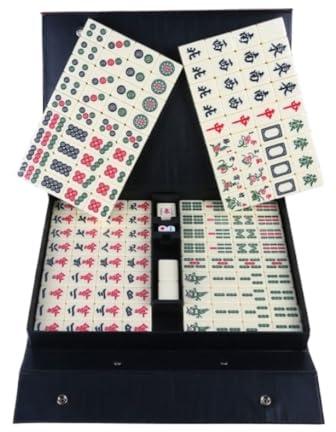 PZOFERLIN Chinesische Mahjong-Spielsteine Mahjong-Set, 144 gravierte Spielsteine, weiß, 36–44 mm, Aufbewahrungskoffer, Familienspiel for 4 Spieler, chinesische Regeln(42MM)