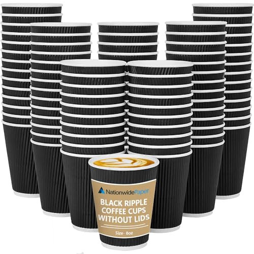 Nationwide Paper Takeaway Coffee Cups 8 OZ - Without Lids - 50 Disposable Black Ripple Coffee Cups - Ideal for Takeaways