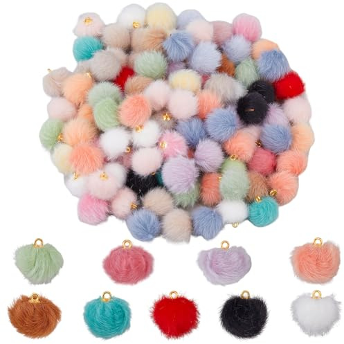 Hobbspring 100 Stück Pom Pom Bälle Bunte Flauschige Plüschbälle Mit Kleiner Schlaufe Runder Kunstfell Anhänger Flauschige Ball Charms Für Schlüsselanhänger Ohrringe Halsketten Schmuckherstellung