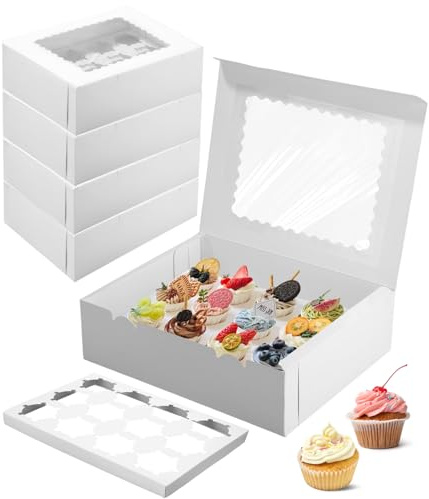 10 Stück Cupcake Boxen, 12 Löcher Karton Verpackung Boxen, Weiße muffin transportbox, Cupcake Transportbox mit transparentem Sichtfenster, Cupcake-Behälter, Tortenbox Bäckerei-Boxenälter, Tortenbox
