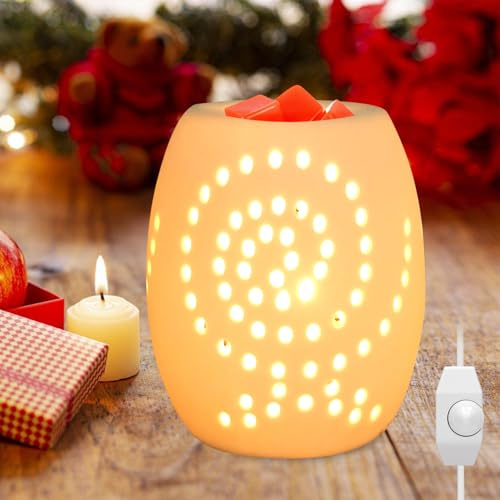 PORFOYO Wachsschmelzwärmer - Keramik Duftlampe, Elektrische Duftlampe, Aromalampe für Duftwachs, Duftlampe aus Keramik, Raumduft mit Teelicht, Stövchen für ätherische Öle für Yoga Schlafzimmer Office