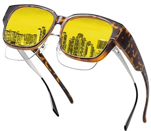 Farrobor Lunettes Conduite de Nuit Polarisées - Surlunettes de Soleil Verre Jaune Anti-éblouissement Lunette Vision Nocturne pour Homme Femme