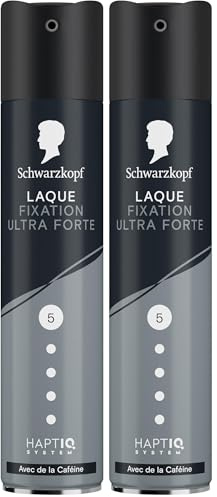 SCHWARZKOPF, Laque Fixation Ultra Forte, Technologie Haptiq System, Formule à la caféine, Végane, Sans silicone, Protège contre humidité et vent, Tenue et resistance longue durée, 250ml (Lot de 2)