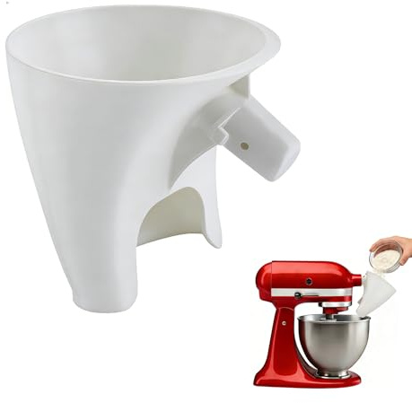 Flour Funnel Accessories Compatible with Kitchen Aid 4.5-5 Quart Tilt-Head Stand Mixer, Dishwasher Safe(White)