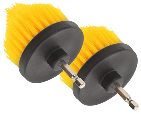 Abaodam 5 Inch Yellow Drill Brush Cleaning Attachment 2pcs Set, Scrubber Drill Brush for Wall Gaps, Cabinet Corners, Window Tracks, Power Tool Cleaning Accessory
