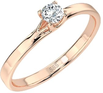 EDELIND Bague de fiançailles femme or rose 14k - diamant 0.1ct, corps fin