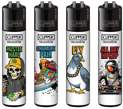 Clipper Feuerzeuge 2 Quartal 2026 (4er Set), Neues Motiv: Urban Slogan
