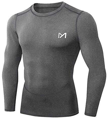MEETYOO Homme Tee Shirt Compression Homme Manche Longue, Baselayer Maillot Running Vetement Fitness pour Sports Jo Chemise, Gris-2., XL EU