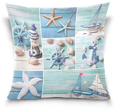 Linomo Kissenbezug 40x40 cm, Seestern Anker Schiff Dekorative Kissenbezug Kissenhülle für Couch Sofa Bett Hause