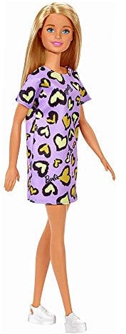 Barbie - Muñeca con Vestido Lila con Estampado de Corazones