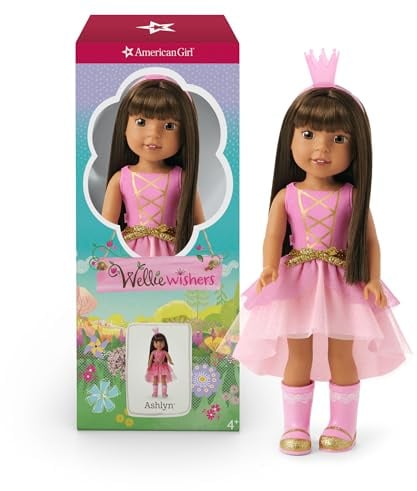 American Girl WellieWishers 14.5-inch Ashlyn Doll with Pink Leotard, Glitter Skirt, Headband, and Boots, For Ages 4+