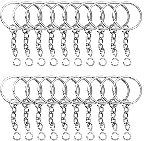Argollas para Llaveros, Arandelas redondas y separables, 100 Piezas - Anilla con Cadena de Metal, Aleación Plateada