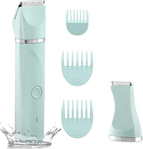 2 en 1 Tondeuse Femme Intime & Bikini,Sans douleur Rechargeable Rasoir Femme Electrique, Lames en céramique,IPX7 utilisation humide et sèche