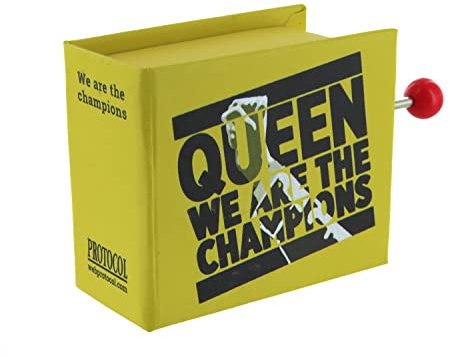 Spieluhr/Spieldose/Musikdose/Musikbox mit Handkurbel in Form eines illustrierten Pappbuchs mit 18-Ton-Spielwerk - We are the Champions (Queen - Freddie Mercury)