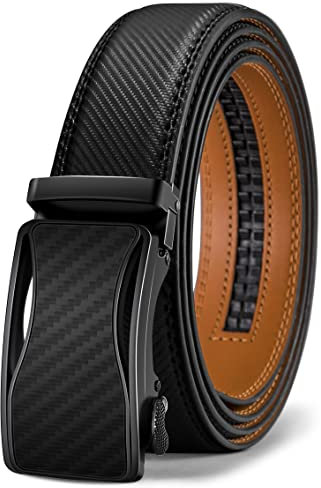 KEMISANT Gürtel Herren, Ledergürtel Ratsche Automatikschließe für Herren Business Anzug, 35mm Breit Gürtel,Größe Angepasst(Schwarz-105cm/28-34 taille verstellbar)