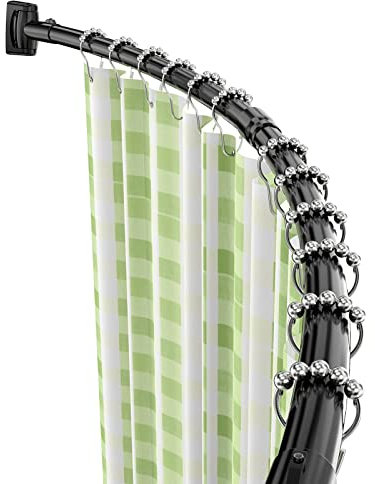 Misounda Duschvorhangstange Rundbogen Halterung 110-180cm Edelstahl -Duschstange Gebogene Mit 24 Vorhangring- Duschstange für Duschvorhang für Badezimmer,Badewanne,Garderobe,Ankleidezimmer-Schwarz