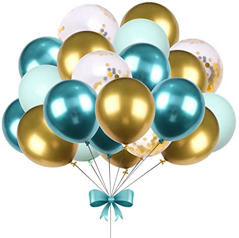 Prasacco 40 Stück Luftballons, Grüne Latex Luftballons Grüne Gold Metall Ballon Transparenter Goldfolienballon 12 Zoll Großer Dekorativer Ballon für Geburtstage Hochzeiten Babyparty Jubiläen Partys
