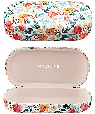 molshine Hard Shell Leather Sunglasses Case,Classic Large Glasses Case for Women Men,Sunglass Eyeglasses (White Flower)