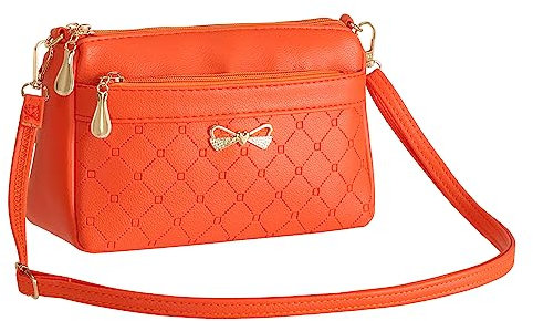 FULEI Damen-Handtaschen, Schultertaschen, klein, quadratisch, weiches PU-Leder, Umhängetasche, elegante Schmetterlings-Dekoration, Mattes Orange, S