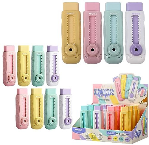 SIPLIV Confezione da 12 gomme da cancellare scorrevoli retrattili, in gomma con custodia in plastica, per studenti che scrivono, forniture per ufficio e scuola, multicolore