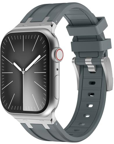 WINGLE Correa para Apple Watch Ultra de 49 mm, 45 mm, 44 mm, 42 mm, para hombres para iWatch Series 8 7 6 5 4 SE Ultra, correa de reloj de goma AP de diseño moderno, Silver Adapter-Blue Grey