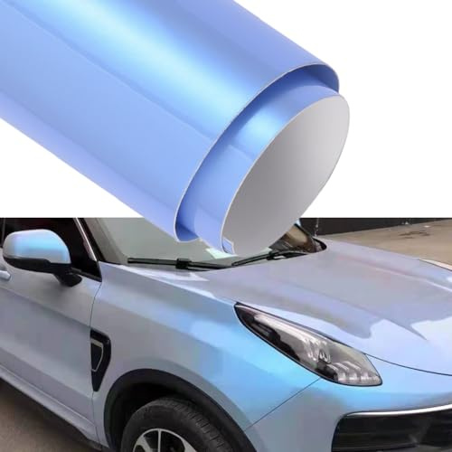 Blueshyhall Autofolie Chamäleon Effekt, Autofolie Glänzend Blau und Grau, Car Wrapping Folie Metallic, Auto Folierung mit Selbstklebend und Luftkanälen, Auto Folie Aussen Wasserfest (30 x 152 cm)