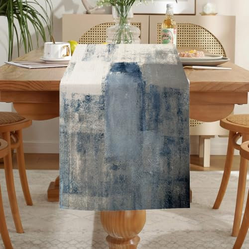 LOZULO Tischläufer Modern Blau Läufer Tisch Boho Leinen Tischläufer Abwaschbar Landhausstil Table Runner Party Tischdeko Outdoor Wetterfest Tischläufer 33x183 für Couchtisch