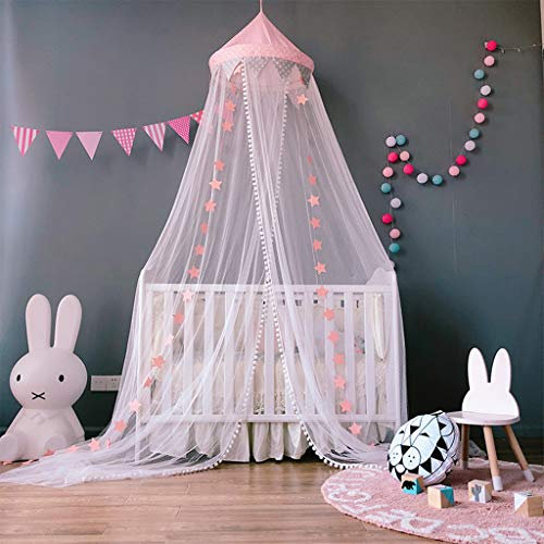 Bett Baldachin Hängezelte Moskitonetz Netz Vorhänge für Kinder Kinder Zimmer Dekoration, Prinzessin Babybett Baldachin Kinderbett Zelt mit Sternen Dekoration, Rosa