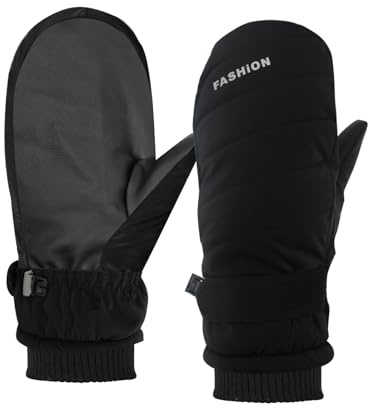 Bototack Winter Women Ski Mittens, Waterproof Touch Screen Snow Mitts, Anti Slip Warm Windproof Snowboard Gloves for Skiing Hiking Cycling (Black)