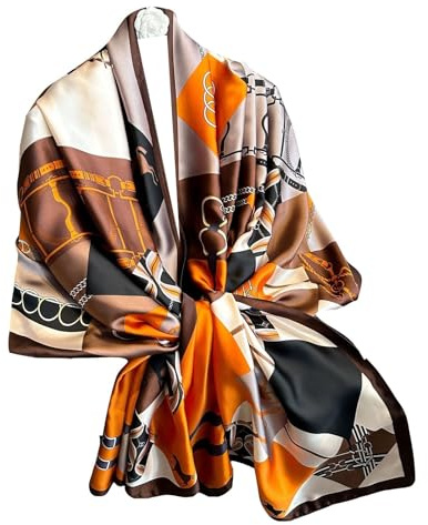 Silk Scarf Women Orange Shawl Stain Neckerchief Head Wraps Thin Scarf Ladies Beach Shawl Vintage Painting Bridal Belt Chiffon Muslin Colorful Cloth Birthday gifts