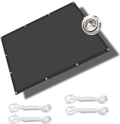 Sonnensegel Sonnenschutz 5.5 x 10 m Wasserdicht Beschattung Terrasse mit Ösen, Seil PES Polyester UV Schutz ohne Bohren für Balkon Garten Terrasse, Schwarz