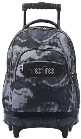 TOTTO - Mochila Escolar con Ruedas, Modelo Renglones, Capacidad 26,21 Litros, Bolsillo para PC 14 y Bolsillo para Botella, Correas en S para Mayor Comodidad, Resistente, Estampado Bluc