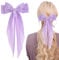 Silky Satin Hair Bows, 1 Pack Large Size Bowknot with Metal Spring Clip Oversized Long Tail Hair Ribbons Ponytail Holder French Barrettes Purple Butterfly Hair Accessories for Women, Christmas Gifts