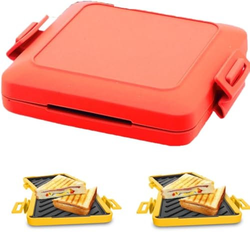 Mikrowellen-Toastie-Maker, Mikrowellen-Toastie-Sandwich-Maker, schneller zeitsparender Grillkäse, Toastie-Maker mit verstellbaren Silikonriemen, Sandwich-Press-Toaster (rot)