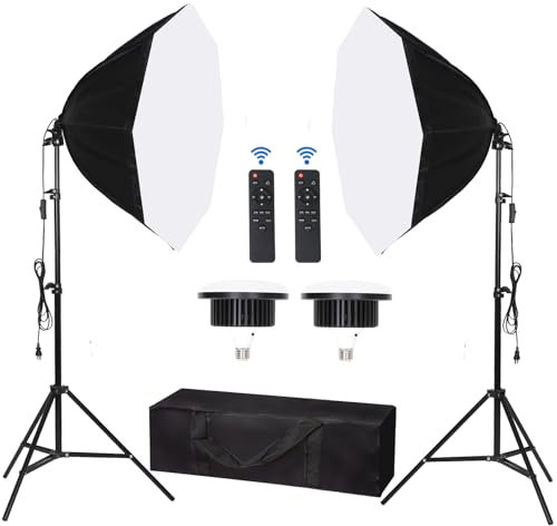 FEIFANTEAM 2 Pack Octagonal Softbox Lighting Kit, 27.5 Professional Soft Box Photography Lighting with 85W 3000-6500K Dimmable LED Bulbs, Photo Studio Lights Equipment for Portrait, Video Recording