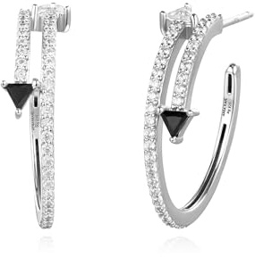 ANIA HAIE Damen Creolen Sunshine Chaser Pave Double Arrow Stud Hoops 925 Sterling Silber, besetzt mit 74 Zirkonia, Größe: 23 x 1,4-4,5mm, inkl. Geschenkverpackung
