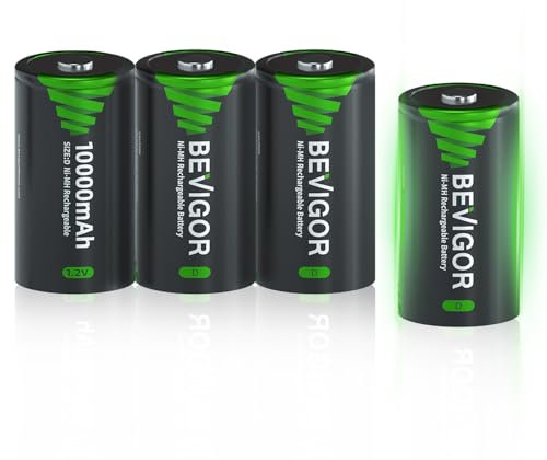 BEVIGOR Batterie Ricaricabili D, Batterie NiMH D Ad Alta Capacità, 4 Pezzi