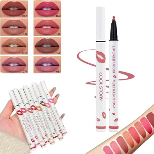 ZANWANXIN Longwear Liquid Lip Liner, Longwear Liquid Lip Liner, Liquid Lip Liner Pen, Matte Lip Stain Marker, 2-in-1 Waterproof Lipstick Lip Liner, Quick Drying Liquid Lipstick (Color 07#, 0.6ML)