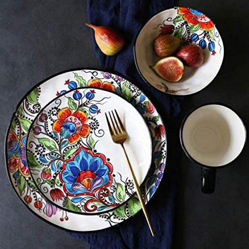 QUSYZD Elegante Set da tavola, 4 Pezzi di Set da tavola in Ceramica con Fiori Colorati Dipinti a Mano Vintage, Piatto da Insalata in Porcellana