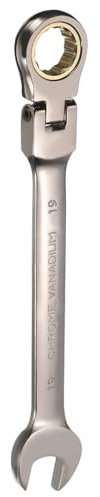 sourcing map Flex-Head Ratcheting Combination Wrench 19mm Metric 72-Teeth CR-V Steel Nickel Plated Open End Ratchet Spanner Gear for Fasteners Nut Bolt