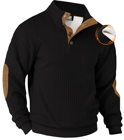 VOGSTART Herren Cord-Pullover mit Fleece-Futter und Ellenbogen-Patches | Kuschelig, sanft, wärmend, strukturiert, lockere Passform, schweres Material, Waffel-Sweatshirt