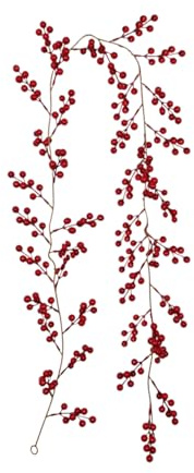 Künstliche Beerengirlande für Weihnachten, faltbar, Weihnachtsdekoration mit roten Beeren, für Kamin, Treppen, Tisch, Tür (175 cm)
