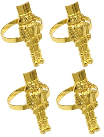 DOITOOL 4pcs Nutcracker Napkin Ring Christmas Metal Serviette Rings Soldier Napkin Holders for Holiday Festive Table Decorations