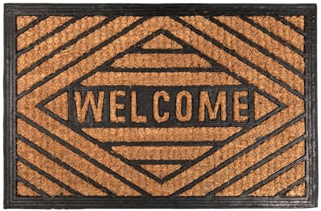 Flatro Door Mats Outdoor Heavy Duty | 40 x 60cm Coconut Coir Welcome Mat Outside Entrance Doormat | Non-Slip Rubber Backing Dirt Trapper Door Mat for Front Doors to Trap Dust, Mud & Moisture