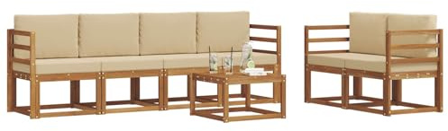 vidaXL Outdoor-Sofagarnitur 7 pcs Natur und Beige Massivholz Akazie, Akazienholz Garten-Sofa-Set, Moderne Gartenmöbel, langlebige Couch, schicke Lounge, ergonomisches Design