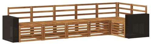 vidaXL Ecksofa Set 6 pcs Natur Massivholz Akazie, Garten, modernes Outdoor-Sofa, Eckmöbel, Lounge für die Terrasse, gemütliches Sitzset
