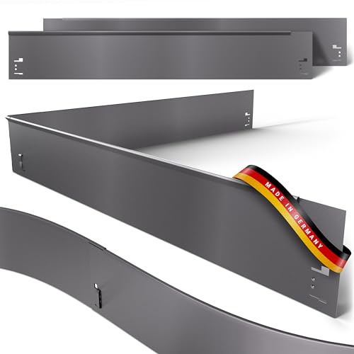 Rasenkante-Metall –5,70m Verlegelänge - Garten Beeteinfassung 13,5cm hoch - Stabile Beetbegrenzung-Metall feuerverzinkt -5er Set Metall-Rasenkante je 1,2m Länge - Verformbar & Ultraleicht, grau