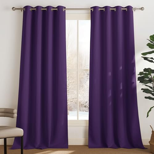 PONY DANCE Blickdichte Gardinen mit Ösen Gardinenschals 2er Set H 245 x B 140 cm Schlafzimmer Vorhänge Wärmeisolierend Blackout Thermal Curtains for Living Room, Violett
