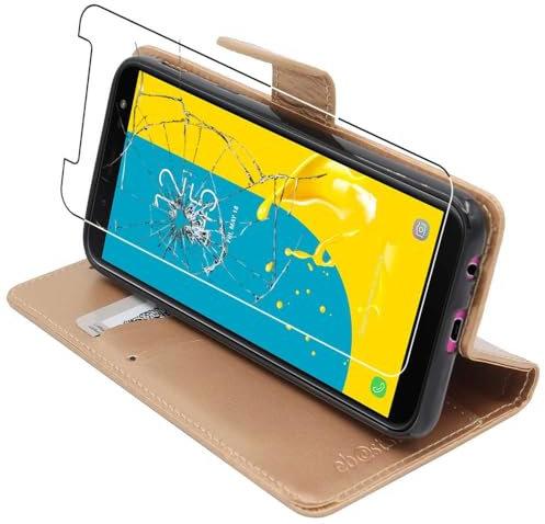 ebestStar - Coque Compatible avec Samsung J6 2018 Galaxy SM-J600F Etui PU Cuir Housse Portefeuille Porte-Cartes Support, Or/Doré +Film Protection Verre Trempé [Appareil: 149.3 x 70.2 x 8.2mm, 5.6'']