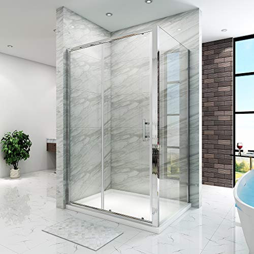 SIRHONA Cabine de douche 140x90x185 cm cabine douche à double porte coulissante, verrer 6mm